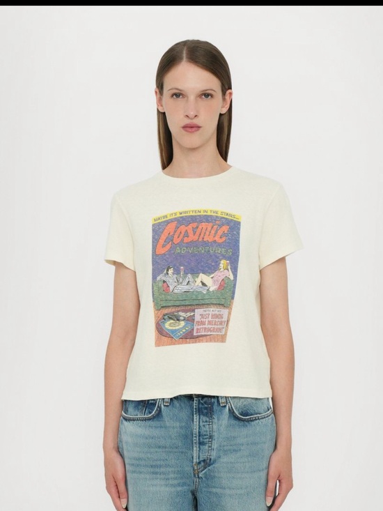 Re/Done Tops - Redone Cream Graphic Cosmic Adventures Short Sleeve Tee Sz XS